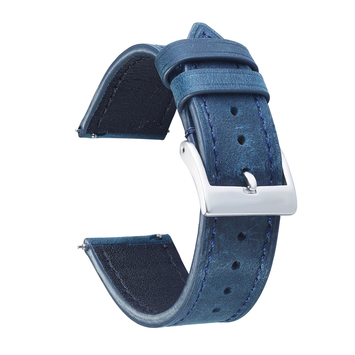 Classic Leather Watch Strap with Quick Release and Silver Pin Buckle