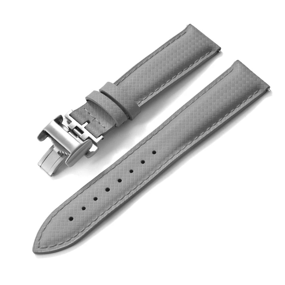 Silver FKM Sailcloth-Style Quick Release Rubber Strap with Silver Deployment Clasp