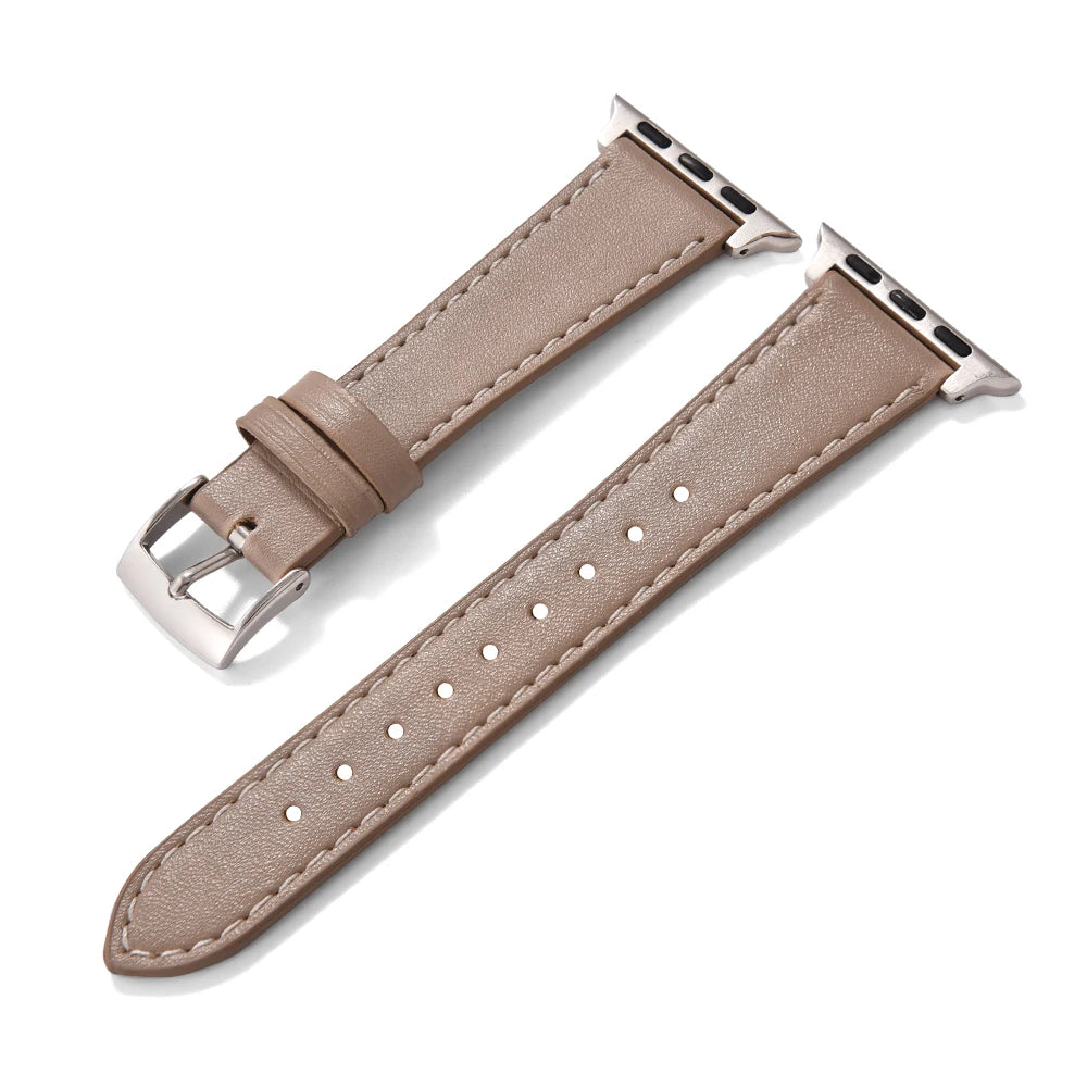 Soft Leather Apple Watch Straps with White Stitching — Earth Tones & Neutrals — Gray