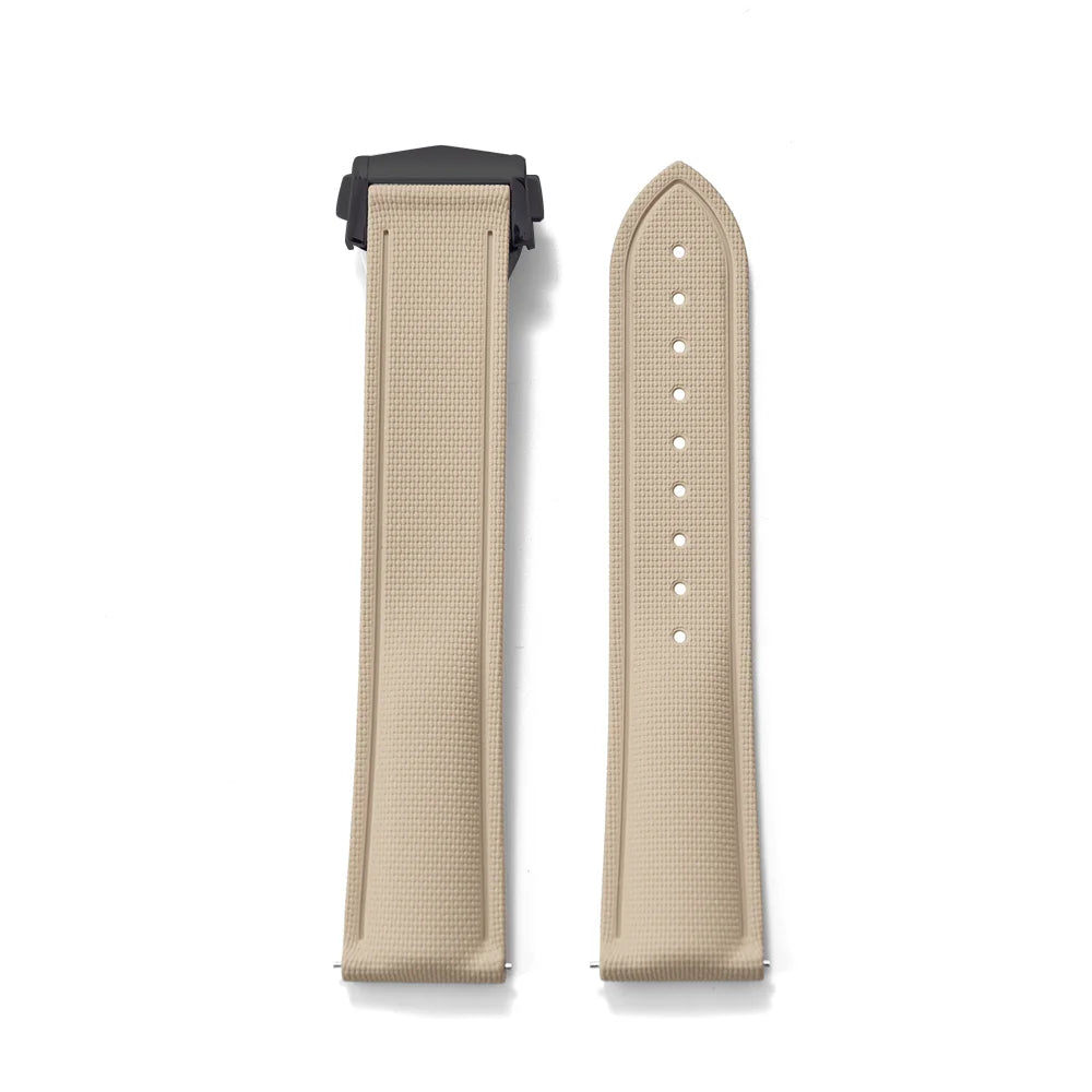 Soft Premium Grade FKM Rubber Strap with Quick Release Deployment Clasp Khaki with Black Clasp