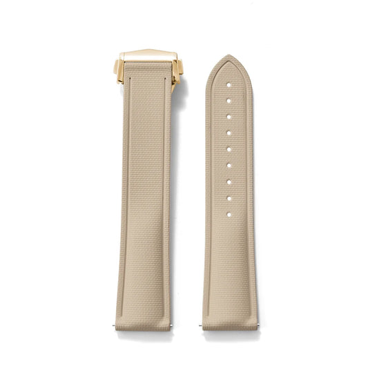 Soft Premium Grade FKM Rubber Strap with Quick Release Deployment Clasp Khaki with Gold Clasp