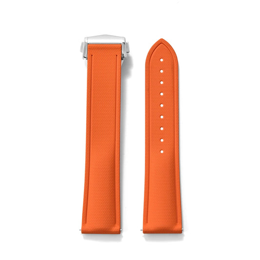 Soft Premium Grade FKM Rubber Strap with Quick Release Deployment Clasp Orange with Silver Clasp