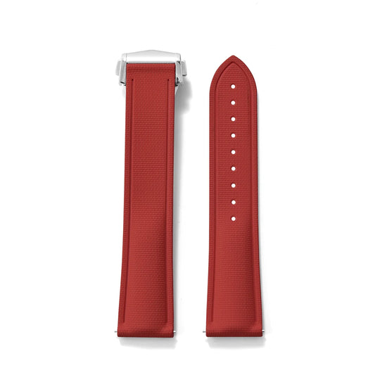 Soft Premium Grade FKM Rubber Strap with Quick Release Deployment Clasp Red with Silver Clasp