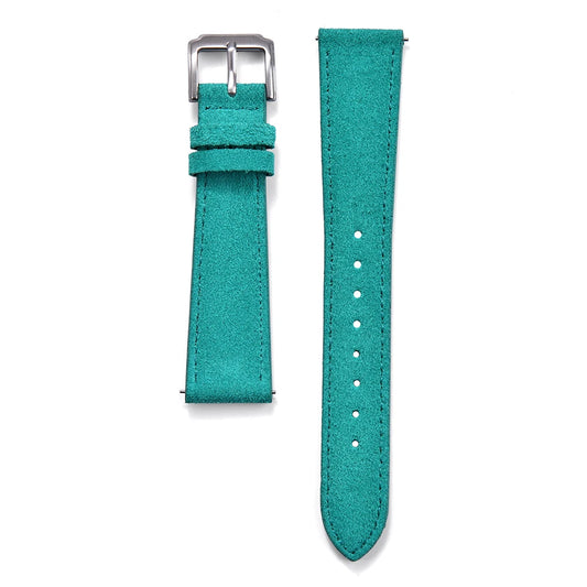Suede Leather Cyan Watch Strap with Brushed Silver Pin Buckle