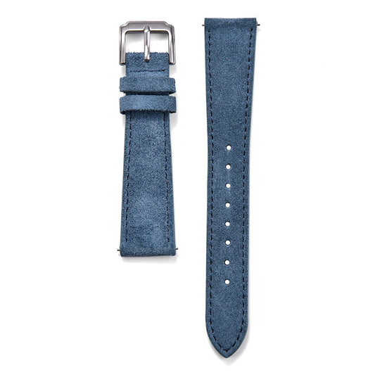 Suede Leather Denim Watch Strap with Brushed Silver Pin Buckle