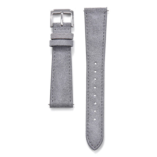Suede Leather Gray Watch Strap with Brushed Silver Pin Buckle
