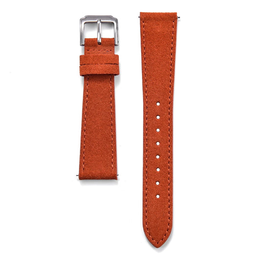 Suede Leather Orange Watch Strap with Brushed Silver Pin Buckle