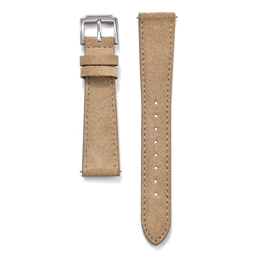 Suede Leather Tan Watch Strap with Brushed Silver Pin Buckle