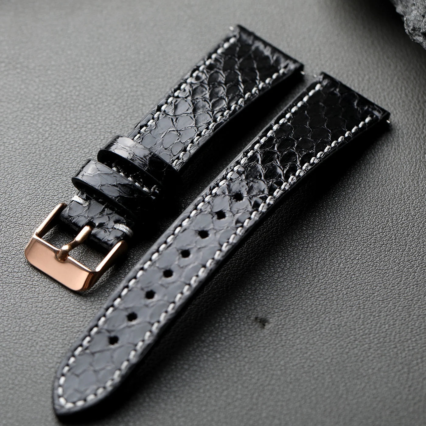 Python Snake Skin black python snake skin watch straps with rose gold buckle