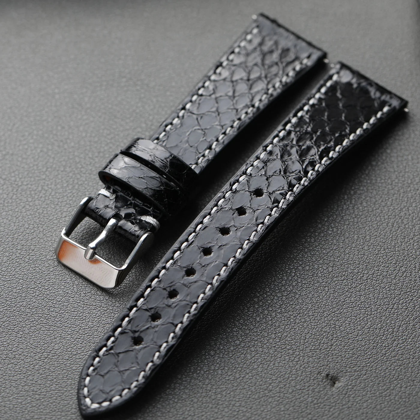 Python Snake Skin black python snake skin watch straps with silver buckle