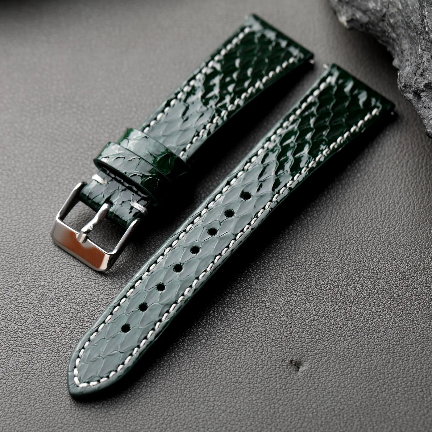 Python Snake Skin forest green python snake skin watch strap with silver buckle