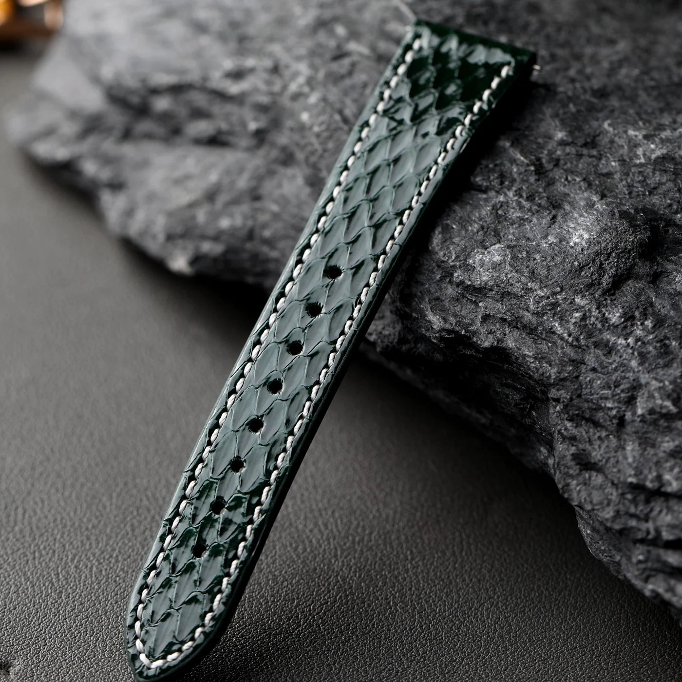 Python Snake Skin forest green python snake skin watch straps with silver buckle bottom strap only