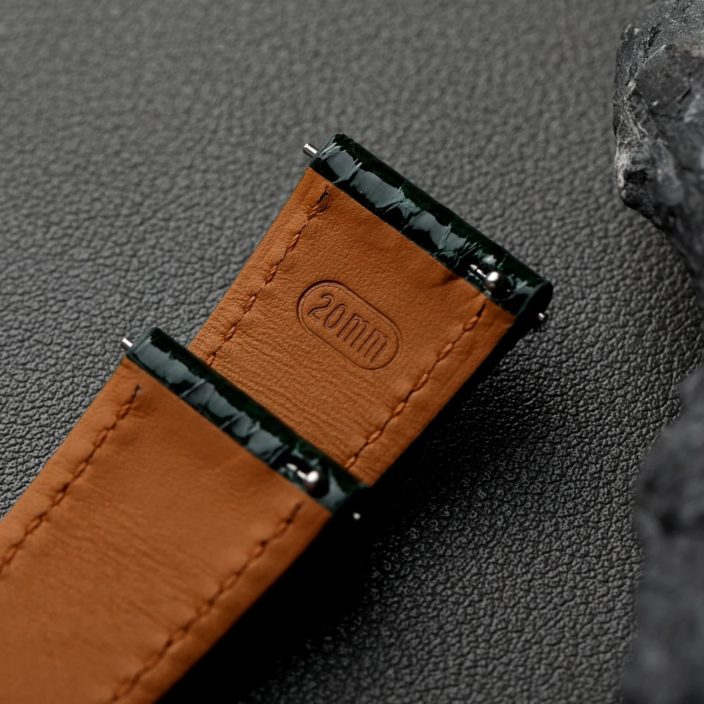 Python Snake Skin forest green python snake skin watch straps with silver buckle close up
