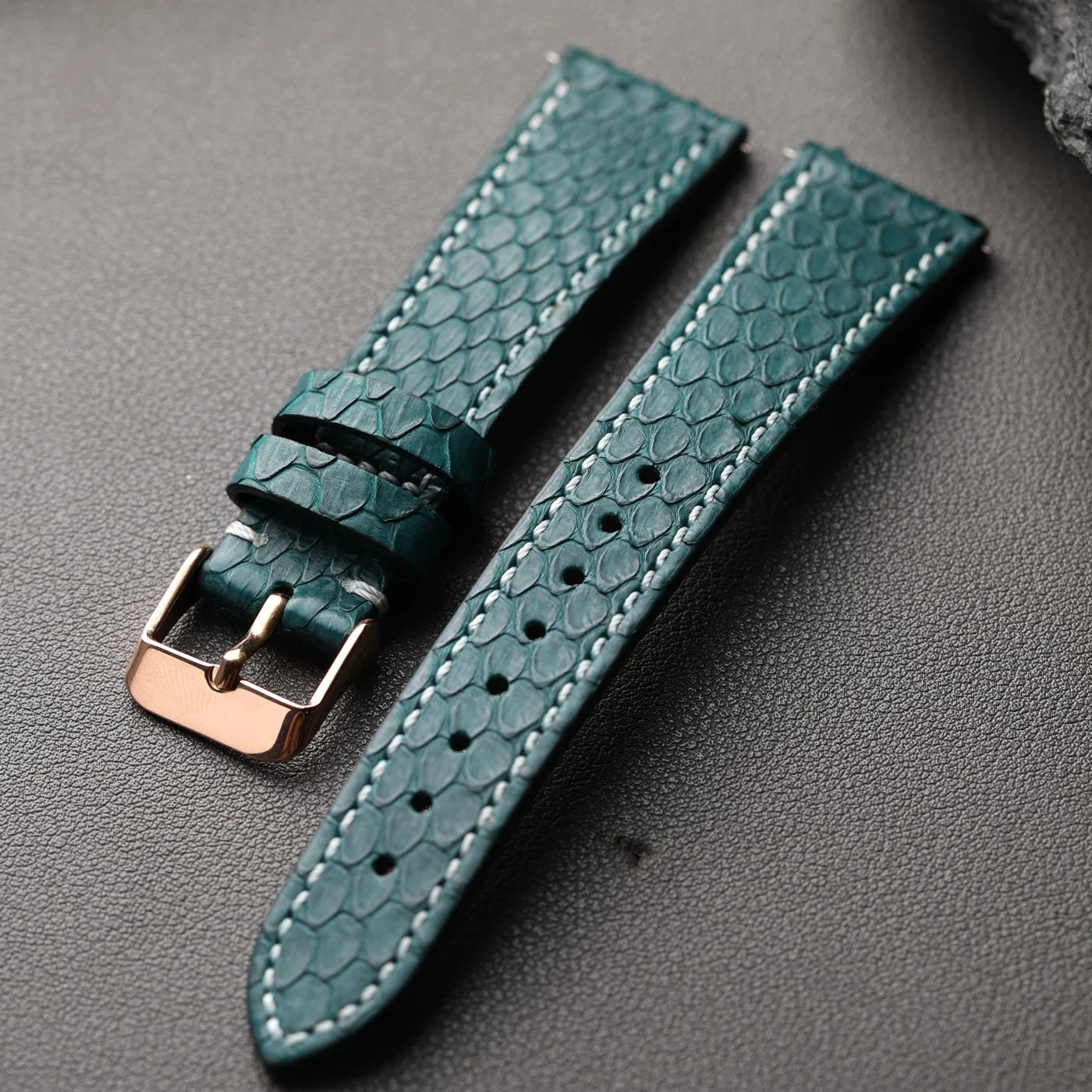 Python Snake Skin teal python snake skin watch straps with rose gold buckle